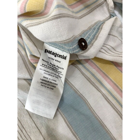 Patagonia Women M Organic Cotton Hemp Button Up Striped Shirt Lightweight Blue - Picture 8 of 9